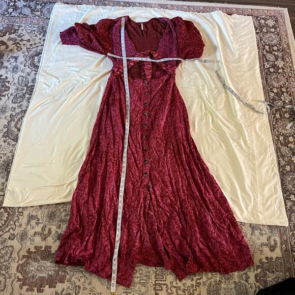 Free People Magenta Printed Cutout Button Maxi Dress Sz XL Boho Cottagecore - Picture 9 of 9